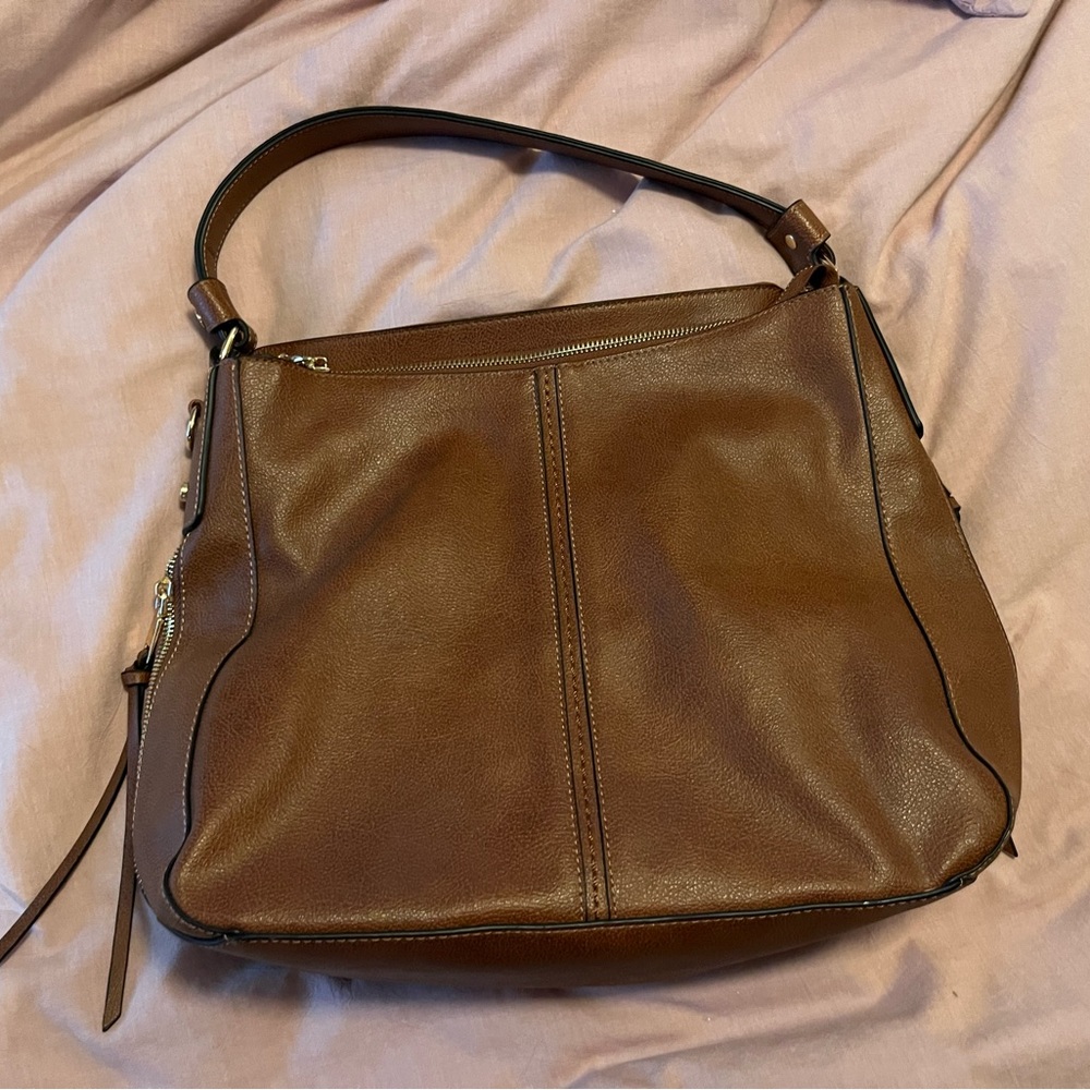 Vegan leather cognac brown shoulder bag